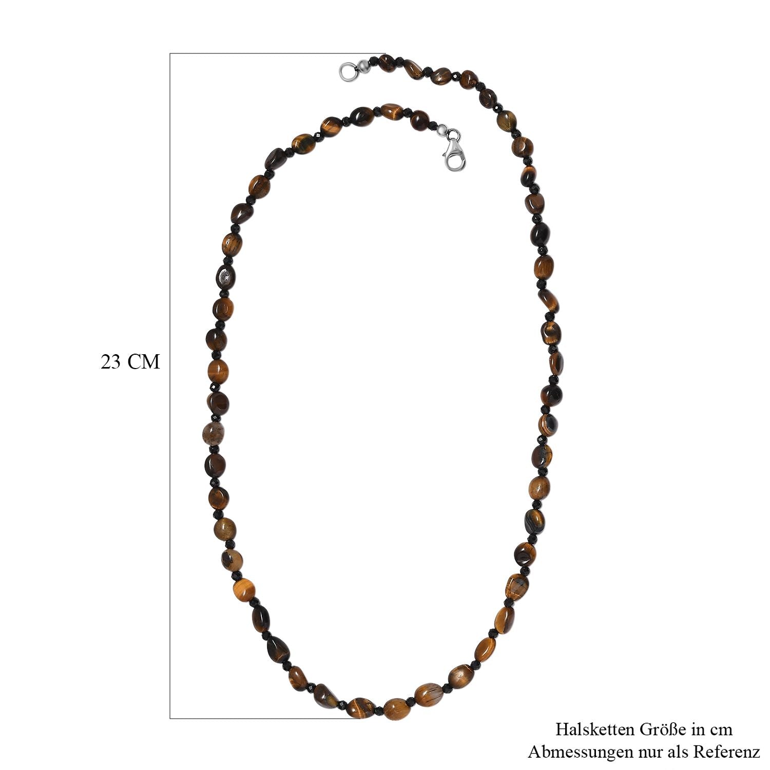 Tigerauge, Schwarzer Spinell Halskette ca. 50 cm 925 Silber rhodiniert ca. 88.00 ct