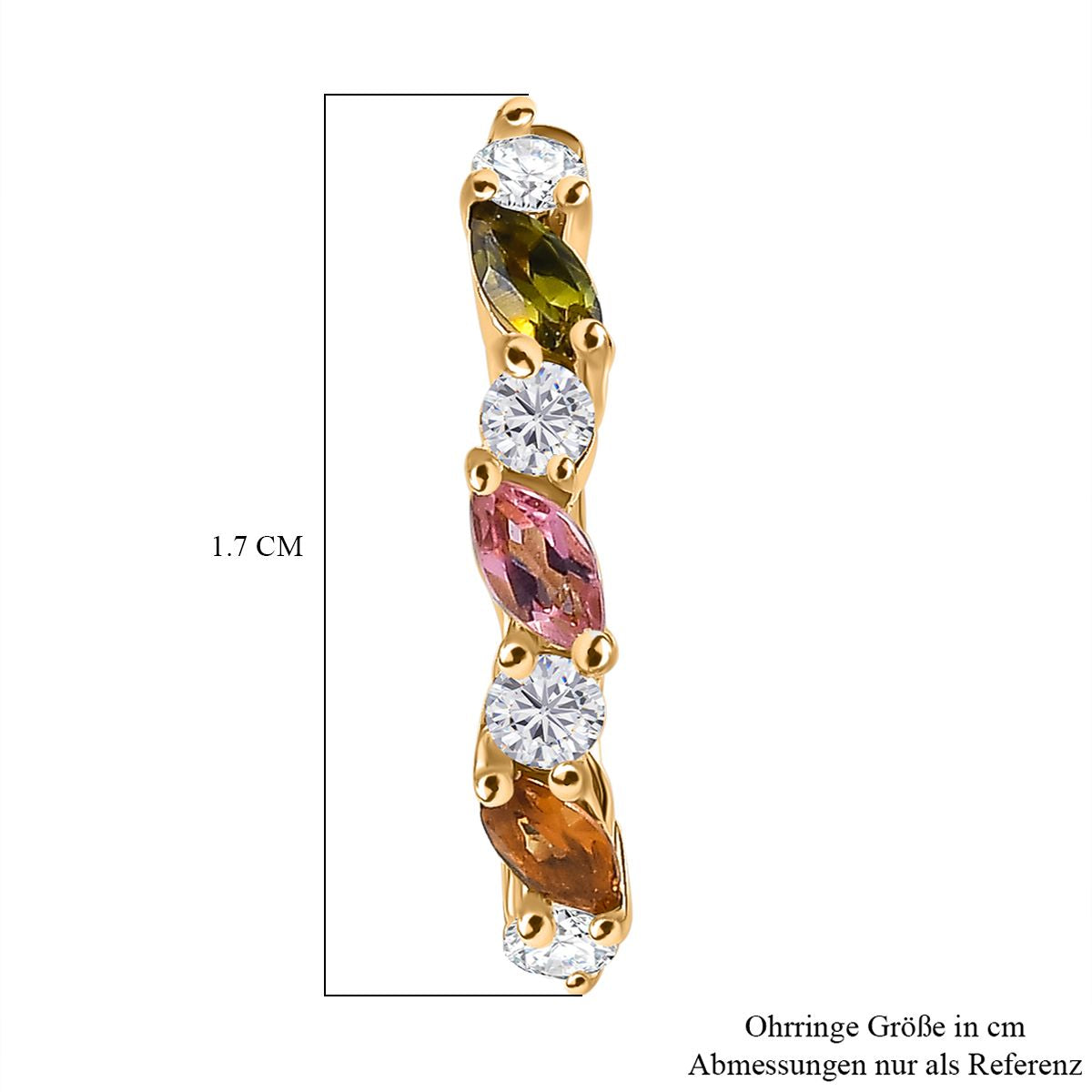 AA Mehrfarbig-Turmalin, Weißer Zirkon Ohrringe 925 Silber 750 Gelbgold Vermeil ca. 1,06 ct.