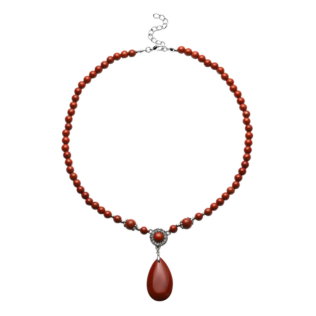 Rote Jaspis-Halskette, ca. 45 cm, silberfarben ca. 167,50 ct