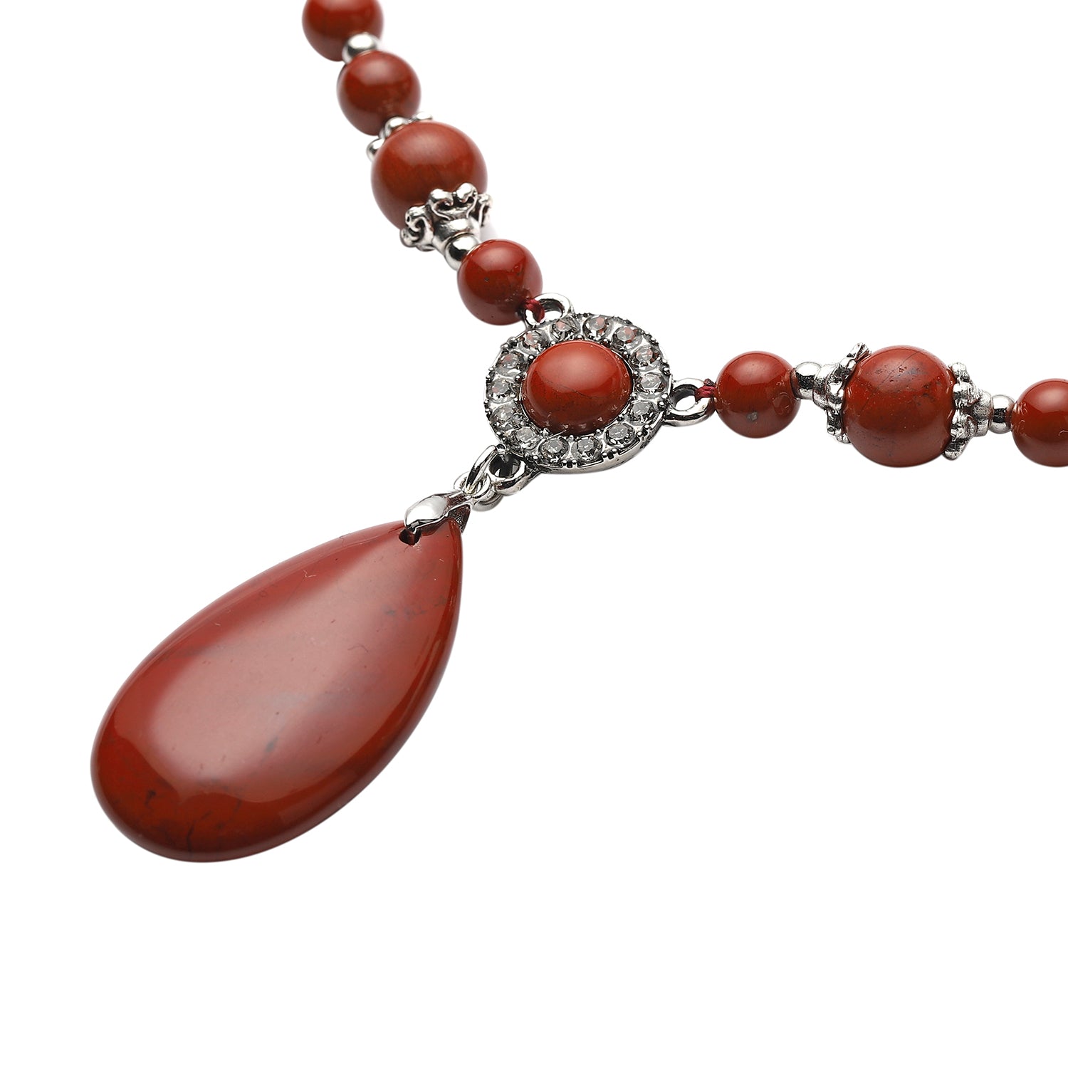Rote Jaspis-Halskette, ca. 45 cm, silberfarben ca. 167,50 ct