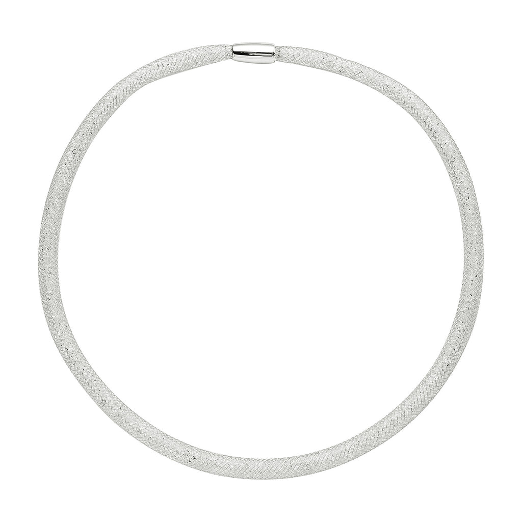 Weiße Kristall-Halskette, ca. 50 cm, silberfarben