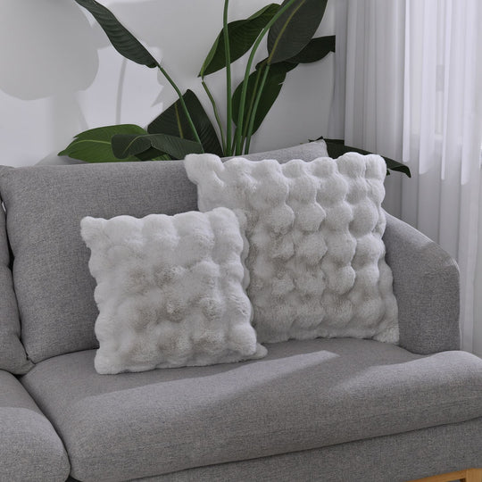 Superweicher Mikroplusch 2er Set Sofa-Kissenbezüge mit Wellenmuster, 45 x 45 und 60 x 60 cm, dunkelgrau