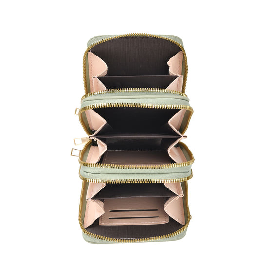 Designer-Umhängetasche mit Kartenfächern und RFID-Schutz und verstellbarem Riemen, 18 x 11 x 8 cm, Beige
