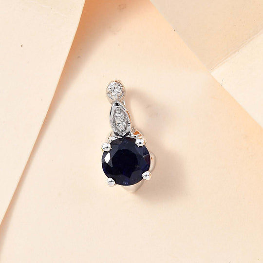 Masoala Saphir (Fissure gefüllt), Weißer Zirkon Anhänger 925 Silber rhodiniert ca. 1,38 ct.