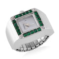 STRADA - Ringuhr mit Neongrüner Kristall und Weißkristall, Japanischem Uhrwerk, 7.5 cm, Reiner Edelstahl