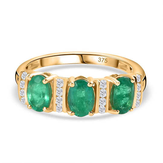 AAA Smaragd, Moissanit Ring 375 Gold (Größe 18.00) ca. 1,54 ct