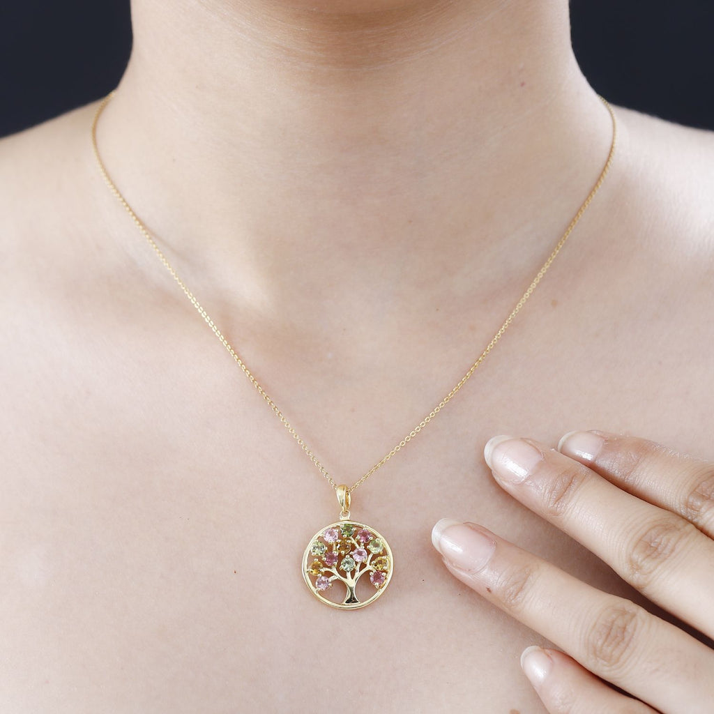Mehrfarbig-Turmalin Anhänger 925 Silber 750 Gelbgold Vermeil ca. 1.60 ct