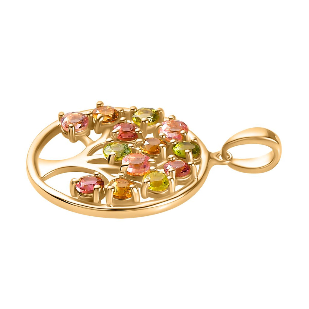 Mehrfarbig-Turmalin Anhänger 925 Silber 750 Gelbgold Vermeil ca. 1.60 ct