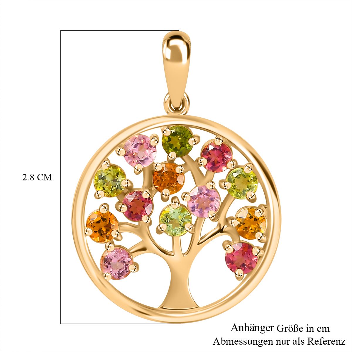 Mehrfarbig-Turmalin Anhänger 925 Silber 750 Gelbgold Vermeil ca. 1.60 ct