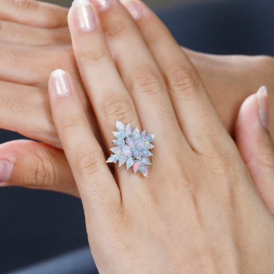 AA Natürlicher, äthiopischer Welo Opal Ring, 925 Silber rhodiniert (Größe 20.00) ca. 2.98 ct