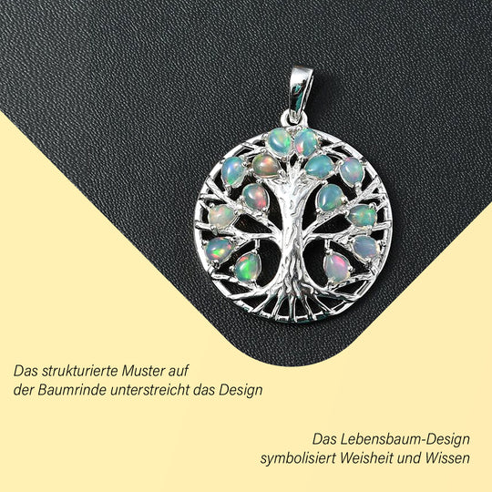 Natürlicher, äthiopischer Opal Lebensbaum-Anhänger, 925 Silber Gelbgold Vermeil ca. 1.46 ct