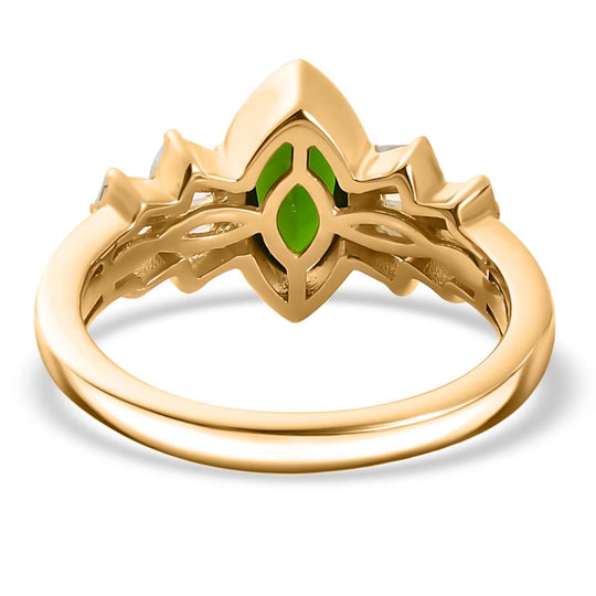 Natürlicher Chromdiopsid, Weißer Zirkon Ring 925 Silber 750 Gelbgold Vermeil (Größe 20.00) ca. 1,61 ct