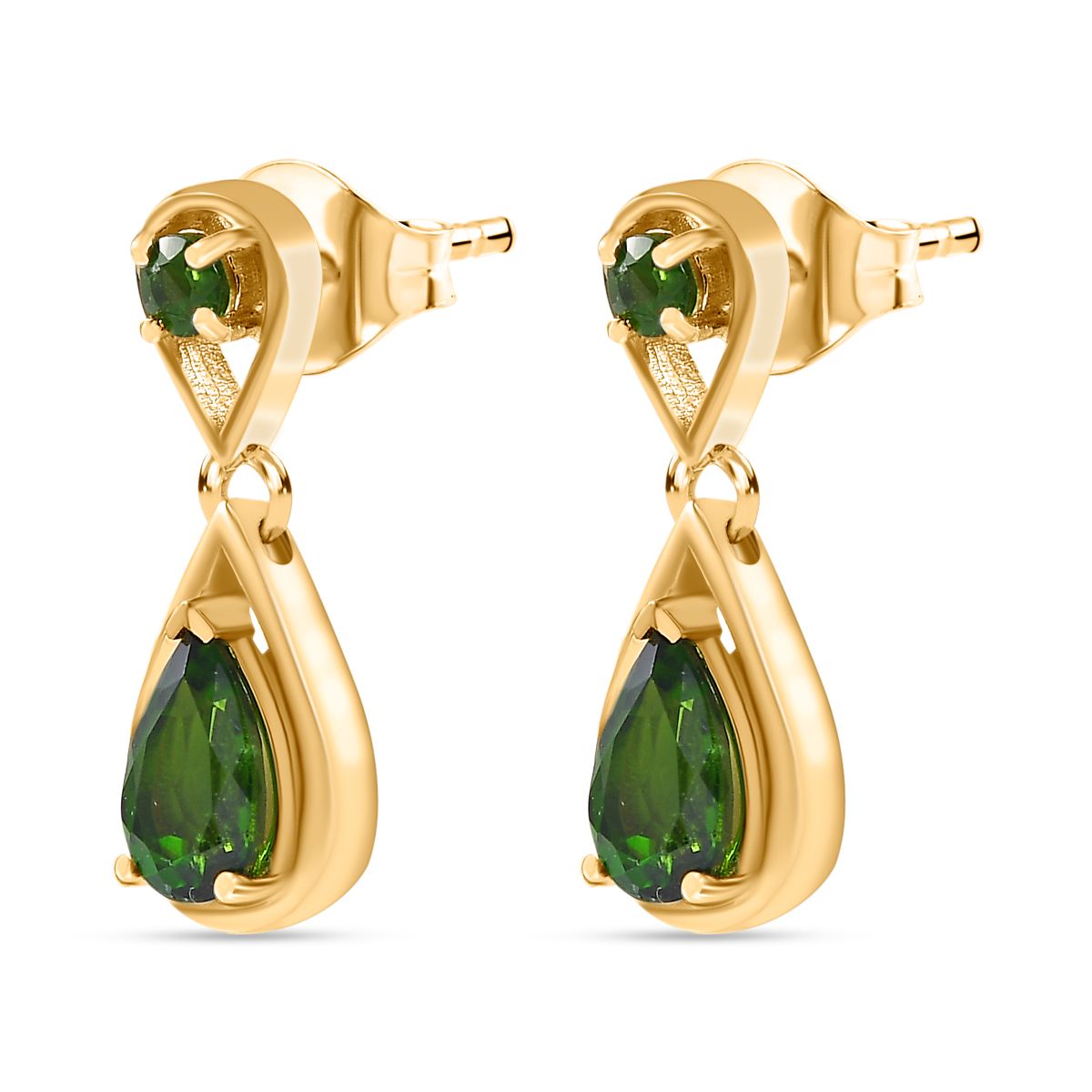Natürlicher Chromdiopsid Ohrringe 925 Silber 750 Gelbgold Vermeil ca. 2.04 ct