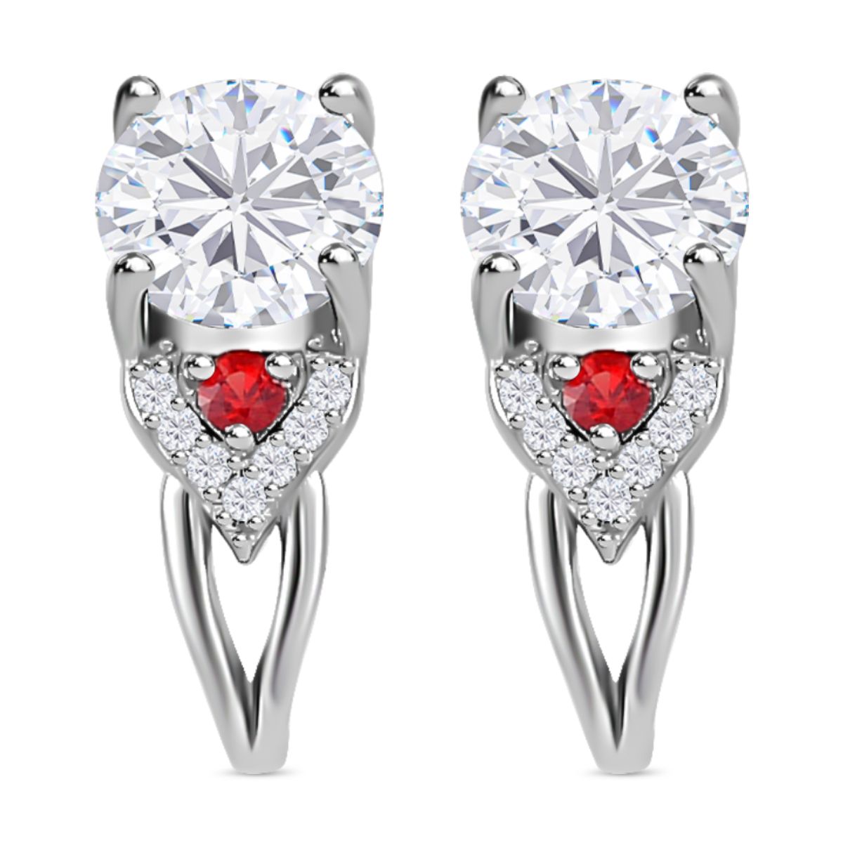 Moissanit, Roter Saphir Ohrringe 925 Silber rhodiniert ca. 2.54 ct