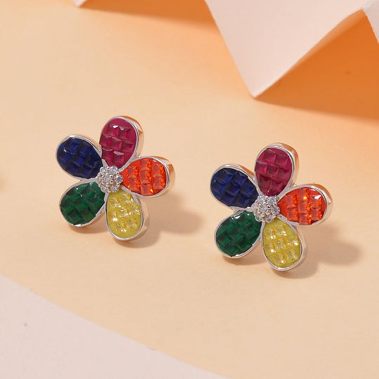 Quarzit, Orange Zirkonia Ohrringe 925 Silber rhodiniert