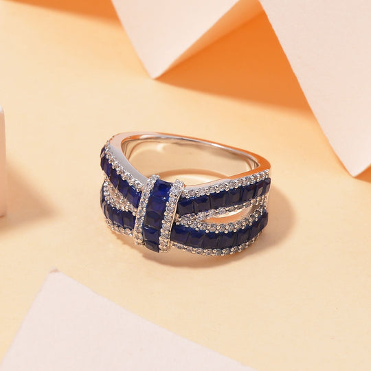 JCK Vegas Designer Schmuck Blauer Zirkonia, Weißer Zirkonia Ring 925 Silber rhodiniert 3.06 ct