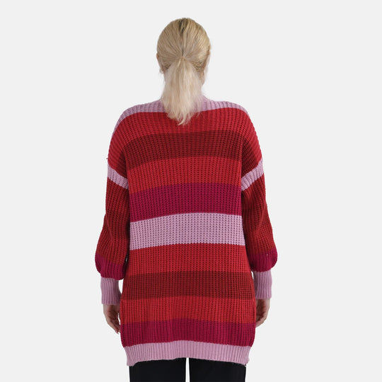 TAMSY - Gestreifter Cardigan, Orange und Lila, One size