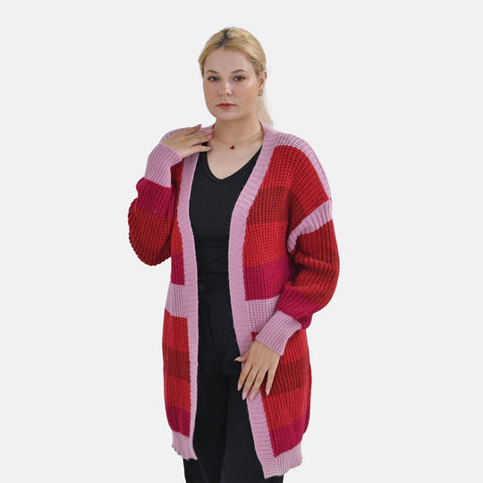 TAMSY - Gestreifter Cardigan, Orange und Lila, One size