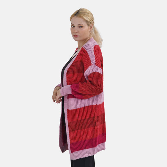 TAMSY - Gestreifter Cardigan, Orange und Lila, One size