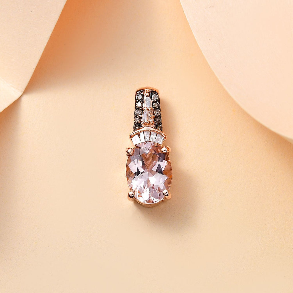 AAA Morganit, Weißer Diamant Anhänger 925 Silber 750 Roségold Vermeil ca. 1,22 ct.