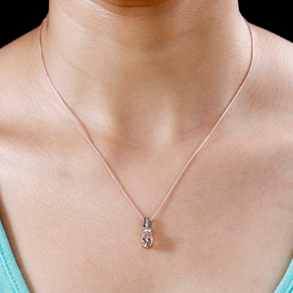 AAA Morganit, Weißer Diamant Anhänger 925 Silber 750 Roségold Vermeil ca. 1,22 ct.