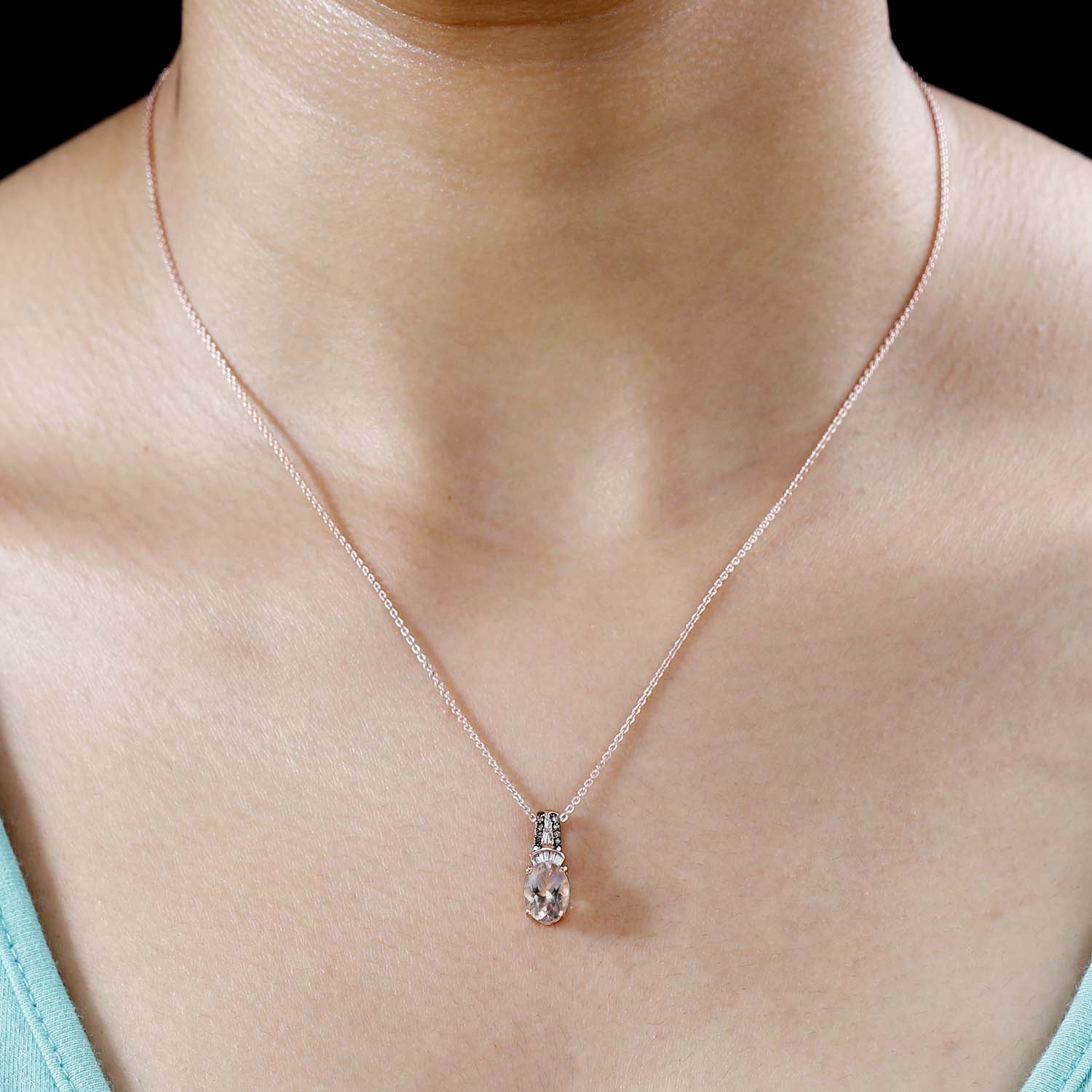 AAA Morganit, Weißer Diamant Anhänger 925 Silber 750 Roségold Vermeil ca. 1,22 ct.