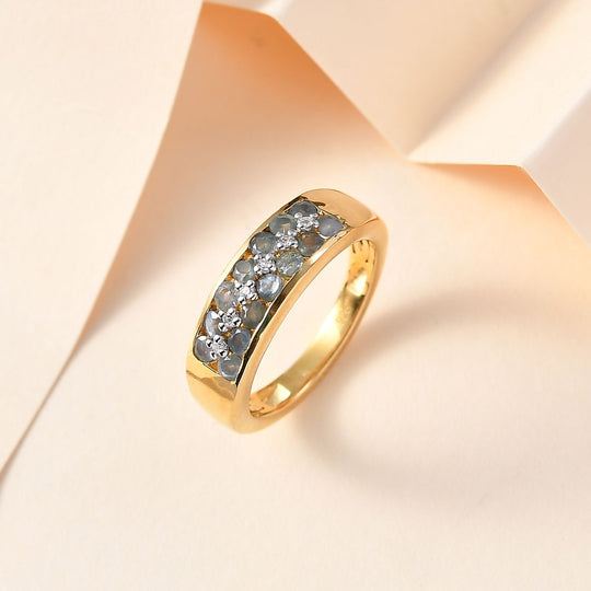 Alexandrit, Moissanit Ring 925 Silber 750 Gelbgold Vermeil ca. 0,86 ct