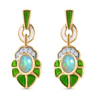 AA Natürlicher, äthiopischer Welo Opal, Weißer Zirkon Ohrringe 925 Silber 750 Gelbgold Vermeil ca. 1.24 ct
