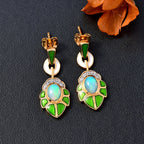 AA Natürlicher, äthiopischer Welo Opal, Weißer Zirkon Ohrringe 925 Silber 750 Gelbgold Vermeil ca. 1.24 ct