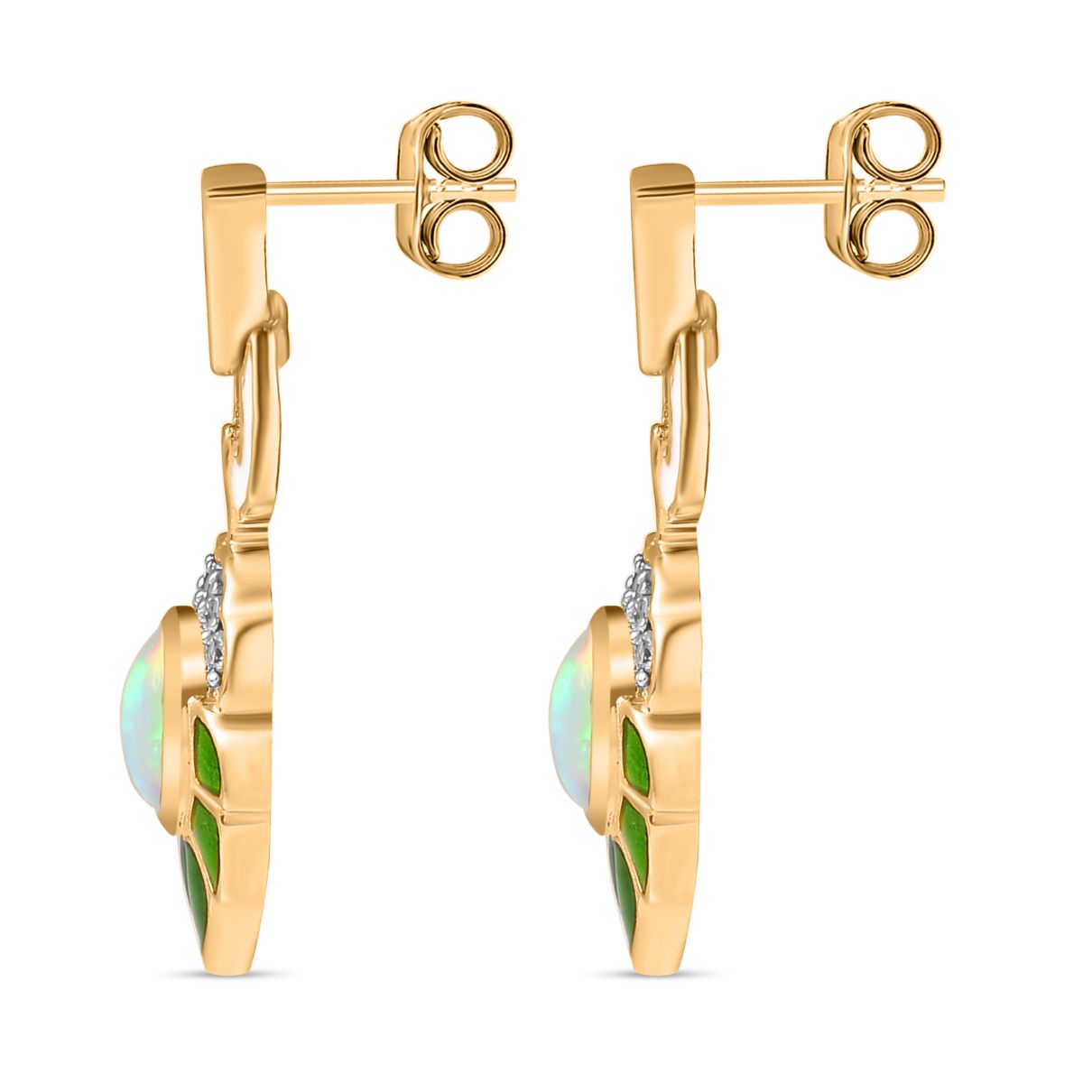 AA Natürlicher, äthiopischer Welo Opal, Weißer Zirkon Ohrringe 925 Silber 750 Gelbgold Vermeil ca. 1.24 ct