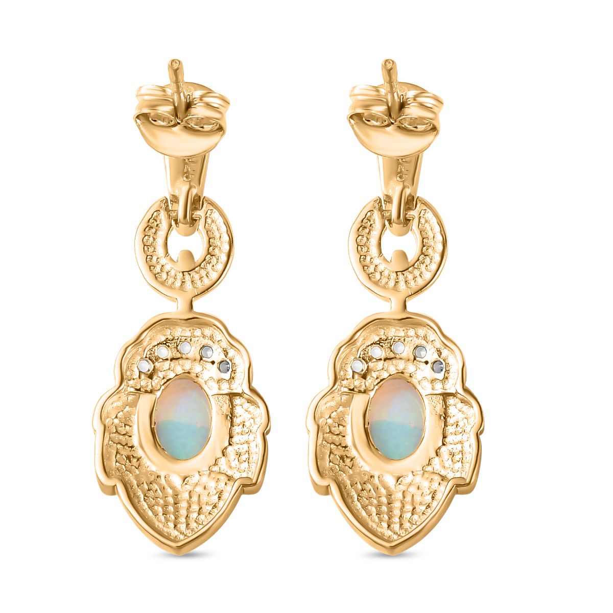 AA Natürlicher, äthiopischer Welo Opal, Weißer Zirkon Ohrringe 925 Silber 750 Gelbgold Vermeil ca. 1.24 ct