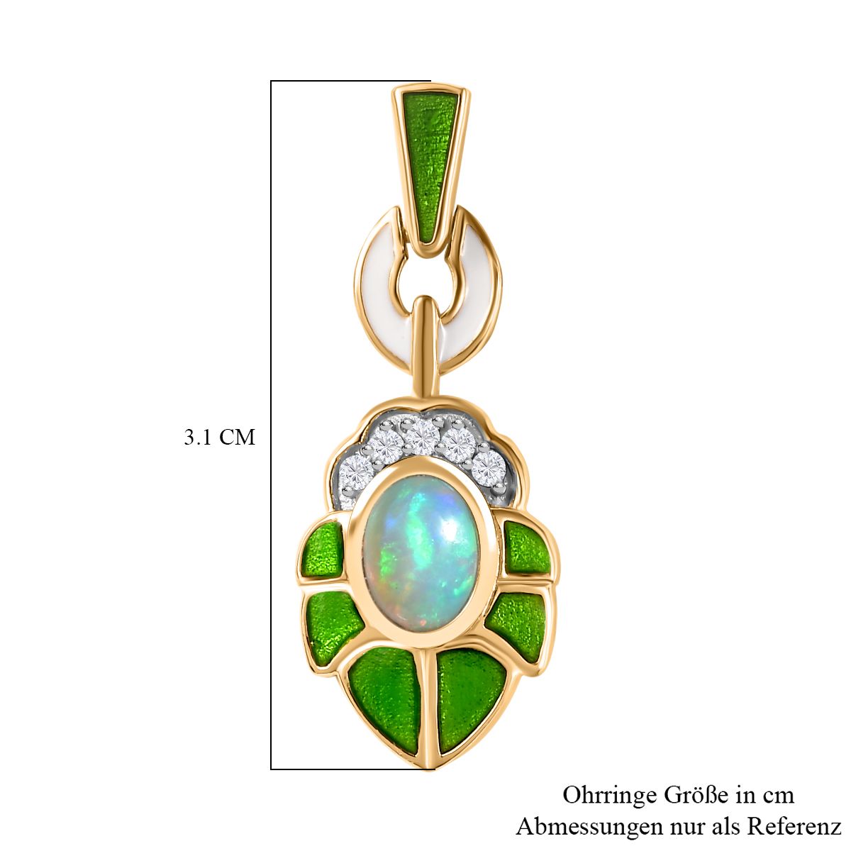 AA Natürlicher, äthiopischer Welo Opal, Weißer Zirkon Ohrringe 925 Silber 750 Gelbgold Vermeil ca. 1.24 ct
