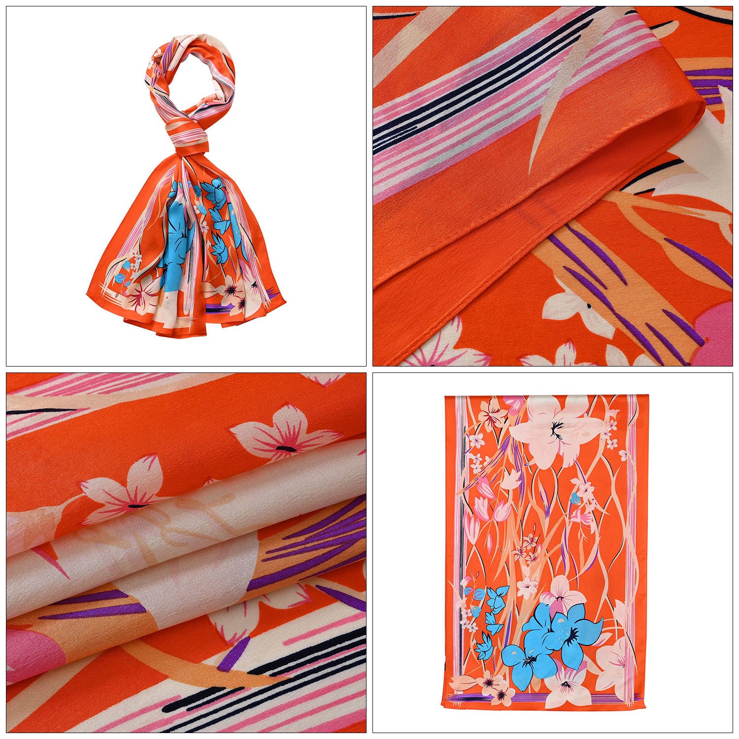 LA MAREY 100% Maulbeerseide Seidenschal, 55cm x 175cm, orange