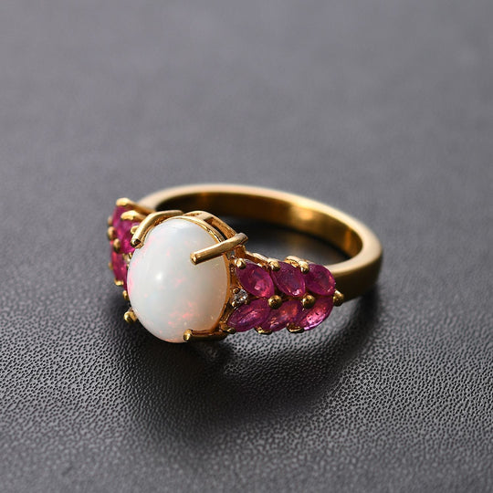 AA Natürlicher, äthiopischer Welo Opal, Afrikanischer Rubin (Fissure gefüllt) Ring 925 Silber 750 Gelbgold Vermeil (Größe 19.00) ca. 3,12 ct