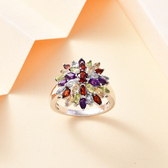 Mosambik Granat Ring, 925 Silber platiniert (Größe 20.00) ca. 2.87 ct