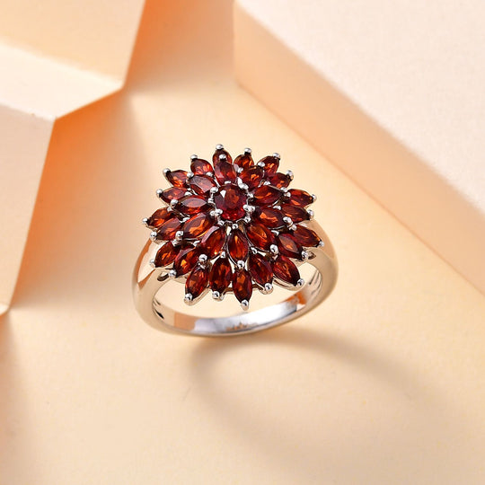 Mosambik Granat Ring, 925 Silber platiniert (Größe 19.00) ca. 3.25 ct