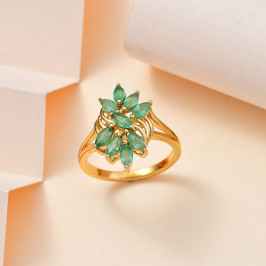 Kagem Sambischer Smaragd Ring 925 Silber 750 Gelbgold Vermeil ca. 1,26 ct