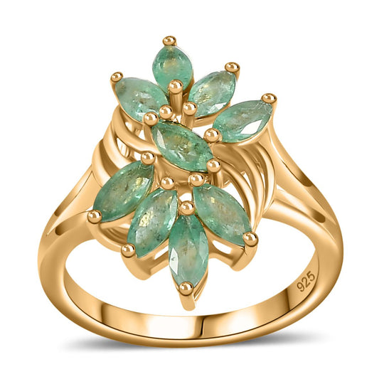 Kagem Sambischer Smaragd Ring 925 Silber 750 Gelbgold Vermeil ca. 1,26 ct