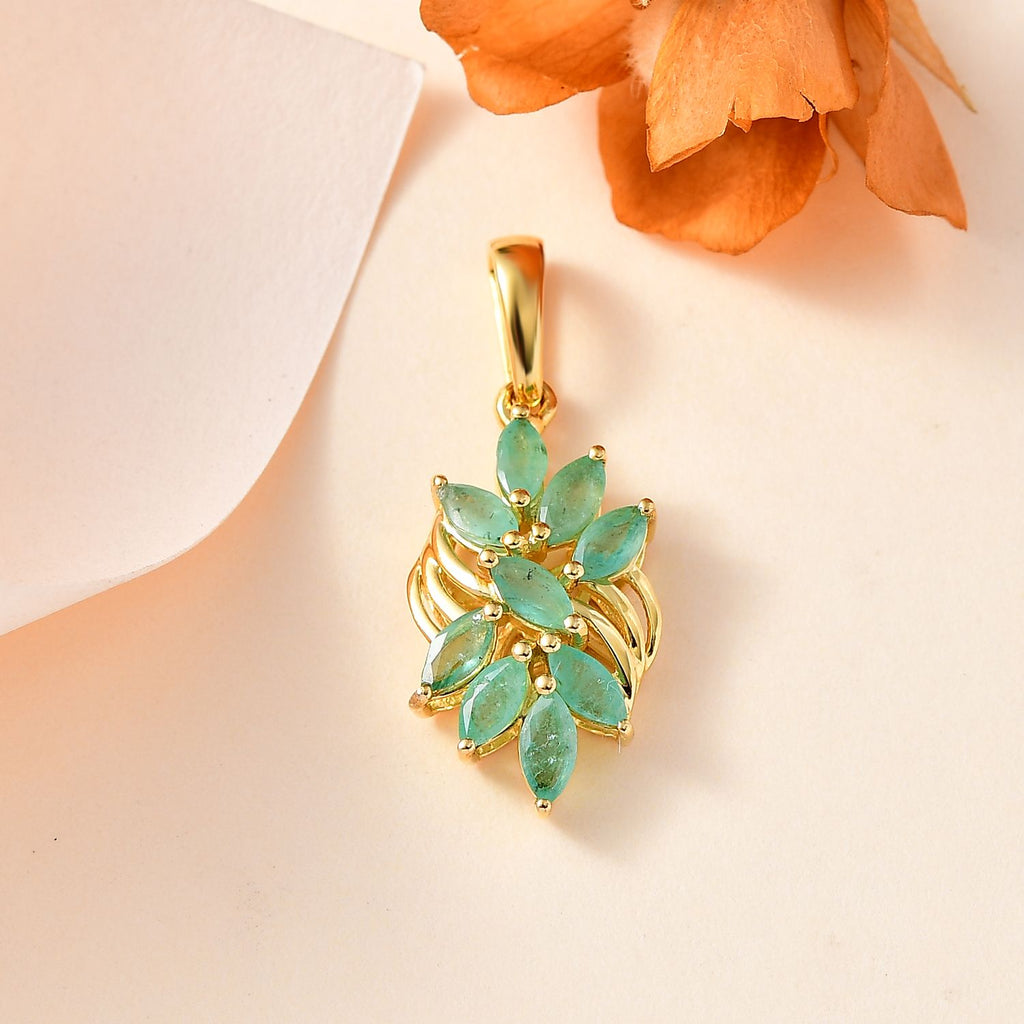 Kagem Sambischer Smaragd Anhänger 925 Silber 750 Gelbgold Vermeil ca. 1,16 ct.