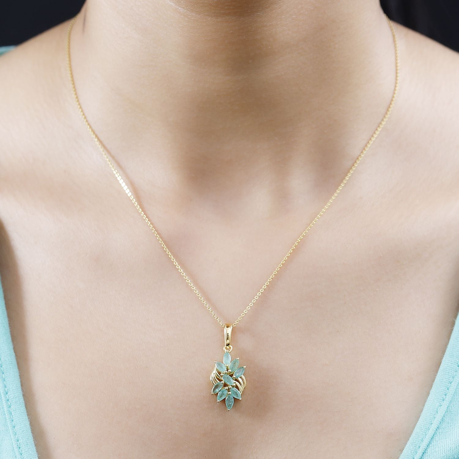 Kagem Sambischer Smaragd Anhänger 925 Silber 750 Gelbgold Vermeil ca. 1,16 ct.