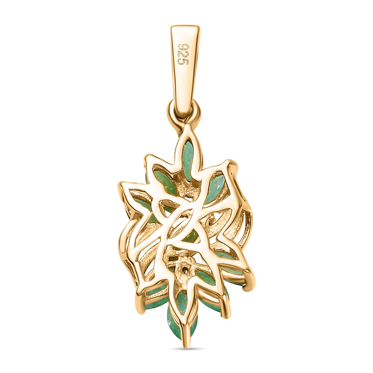 Kagem Sambischer Smaragd Anhänger 925 Silber 750 Gelbgold Vermeil ca. 1,16 ct.