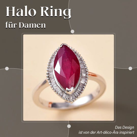 Afrikanischer Rubin (Fissure gefüllt), Weißer Diamant Ring 925 Silber rhodiniert (Größe 19.00) ca. 4,20 ct