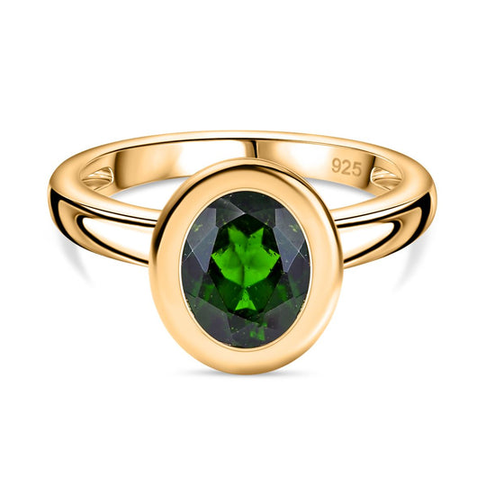 Natürlicher Chromdiopsid Ring 925 Silber 750 Gelbgold Vermeil (Größe 20.00) ca. 1,96 ct