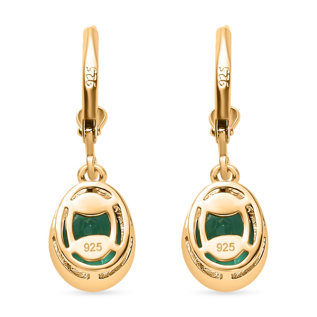 Smaragd-Quarz Triplette Ohrringe 925 Silber 750 Gelbgold Vermeil ca. 4.16 ct