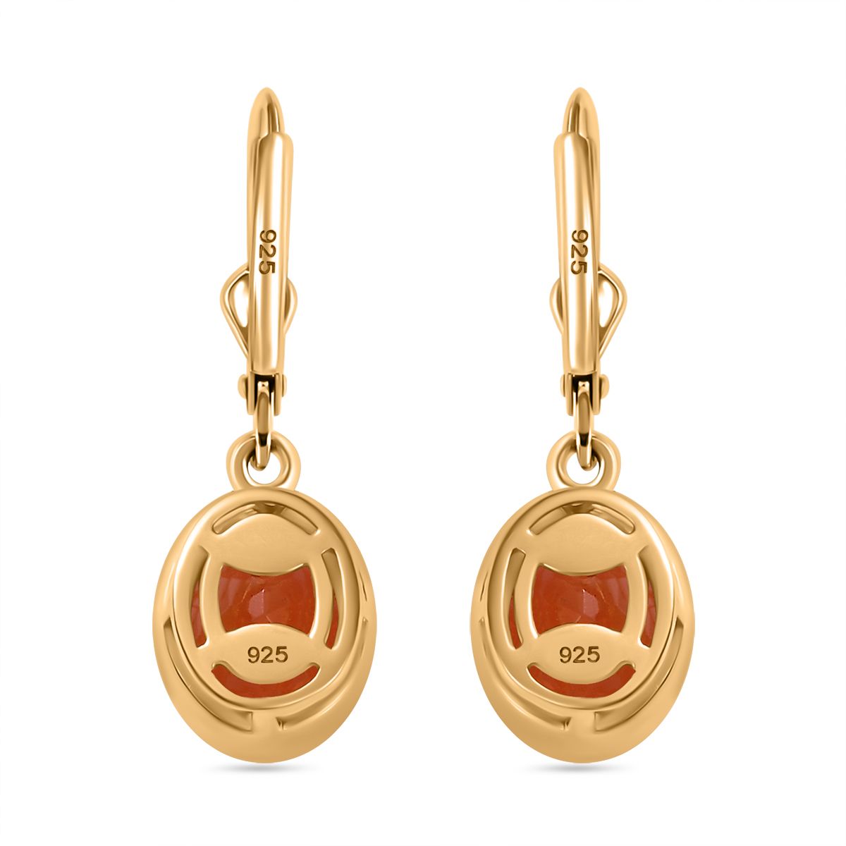 Padparadscha Quarz Triplette Ohrringe 925 Silber 750 Gelbgold Vermeil ca. 4.12 ct
