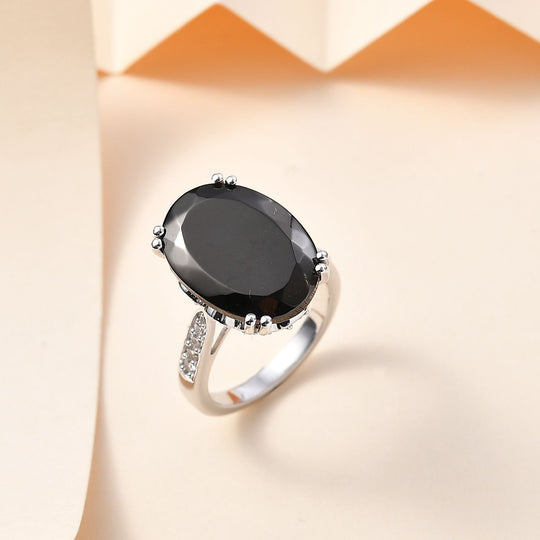 Elite Shungit, Weißer Zirkon Ring, 925 Silber rhodiniert (Größe 20.00) ca. 7.44 ct