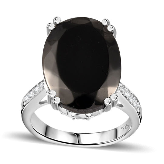 Elite Shungit, Weißer Zirkon Ring, 925 Silber rhodiniert (Größe 20.00) ca. 7.44 ct