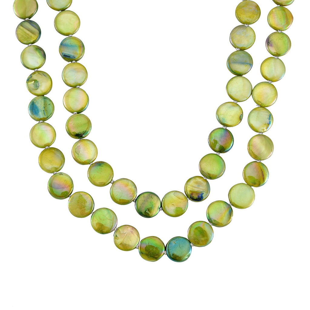 Grüne Muschelkernperle Kette 46 cm ca. 424,00 ct.