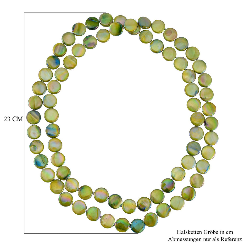 Grüne Muschelkernperle Kette 46 cm ca. 424,00 ct.