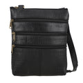 Echtleder Crossbody Tasche mit Kroko-Prägung, Schwarz